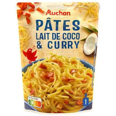 Auchan Pâtes au lait de coco et curry sachet micro-ondes express, 220g