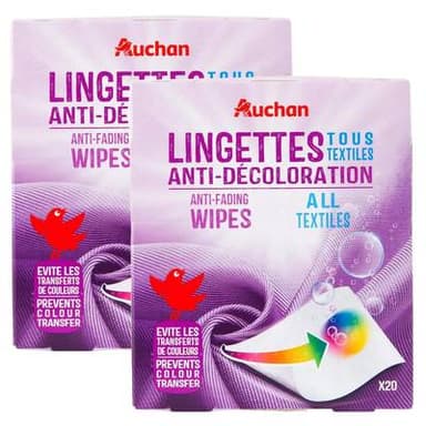 Auchan Lingettes anti-décoloration tous textiles, Lot de 2x20 lingettes