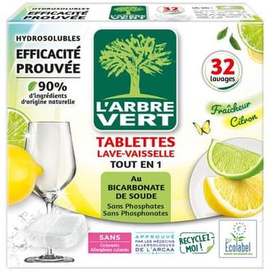 L'arbre Vert Tablette de Lave-Vaisselle Tout en 1 Hydrosolubles Parfum Citron, 32 tablettes