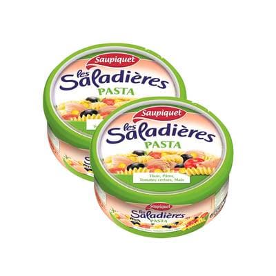 Saupiquet Les Saladières - Pasta - Thon, Pâtes, Tomates Cerises, Maïs -Salade snacking, Lot de 2x220g