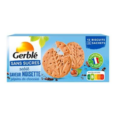 Gerblé Sans Sucres 12 Sablés Noisettes et Pepites de Chocolat, 132g