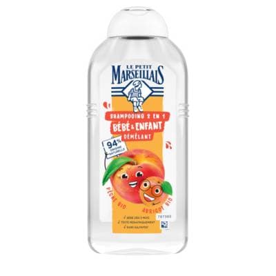 Le Petit Marseillais Shampooing 2 en 1 bébé et enfant démêlant pêche abricot bio, 300ml