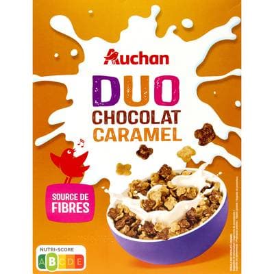 Auchan Céréales duo caramel et chocolat, 375g