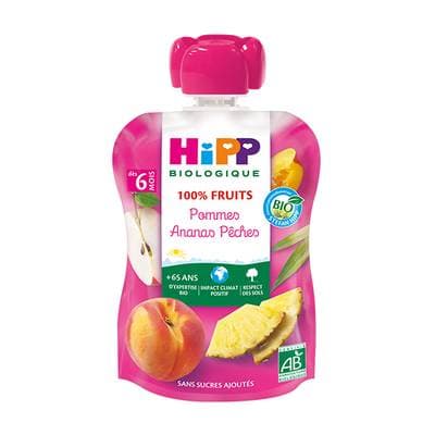 4062300250635 - Hipp - 100% Fruits - Pommes Ananas Pêches Bio Gourde Bébé Dès 6 mois