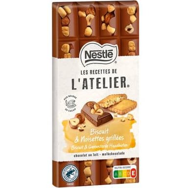 Nestlé Les Recettes de l'Atelier Tablette chocolat au lait biscuit noisettes grillées, 170g