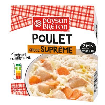 Paysan Breton Poulet Sauce Suprême en barquette individuelle micro-ondable, 300g