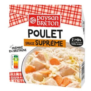 Paysan Breton Poulet Sauce Suprême en barquette individuelle micro-ondable, 300g