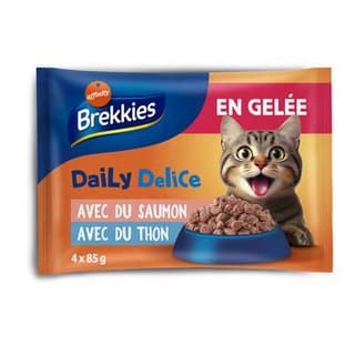 Affinity - Brekkies Délice Sachet Repas en Gelée Saumon et Thon pour chat, 4x85g