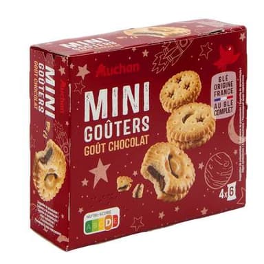 Auchan Mini goûters biscuits fourrés au chocolat sachets fraîcheur, 168g