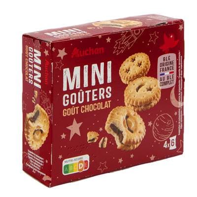 Auchan Mini goûters biscuits fourrés au chocolat sachets fraîcheur, 168g