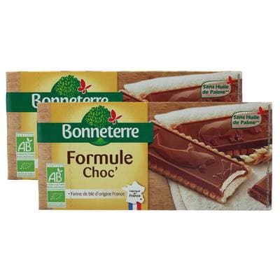 Bonneterre Formule Choc' - Biscuit chocolat lait et fourrage lait bio, Lot de 2x125g