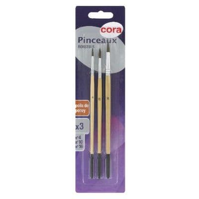 Cora Pinceaux en poils de poney n°4 / 10 / 16, 3  pinceaux
