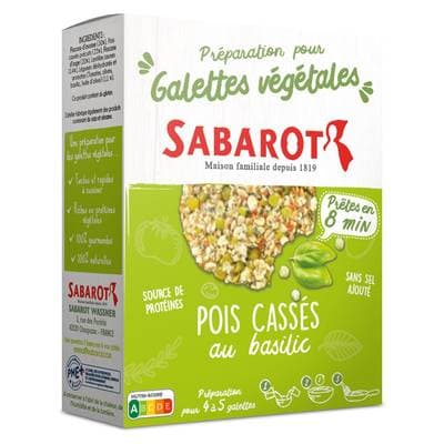 Sabarot Préparation pour Galette Végétale- Pois Cassé au Basilic, 170g