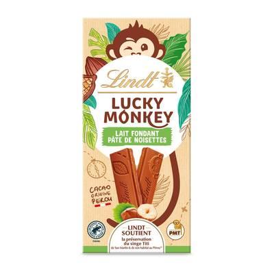 Lindt - Tablette de Chocolat au Lait fondant et Noisette Lucky Monkey