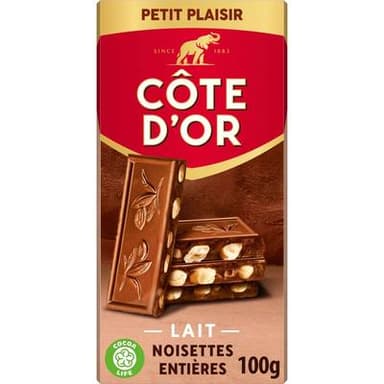 Côte d'Or Tablette chocolat au lait et noisette entière, 100g
