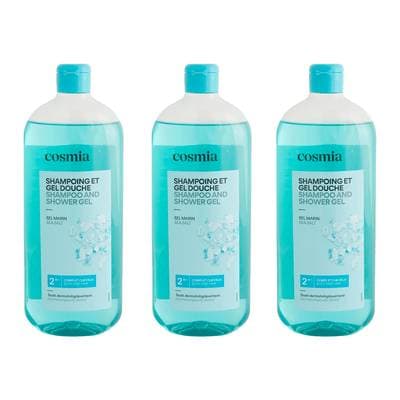 COSMIA Shampooing et gel douche 2en1 sel marin, Lot de 3x750ml