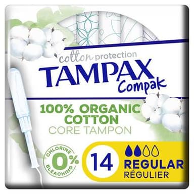 Tampax Tampons Régulier avec Applicateur Coton Protection Compak, 14 pièces