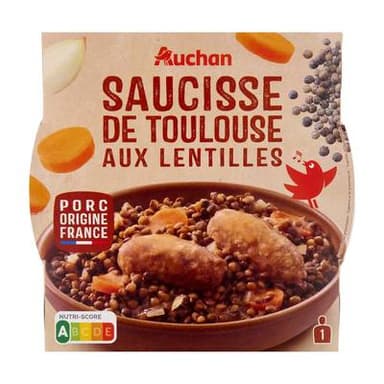Auchan Saucisse de Toulouse aux Lentilles, 300g