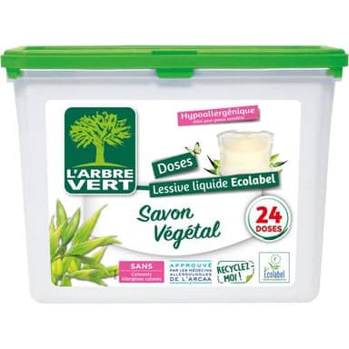 L'arbre Vert Lessive au savon végétal hypoallergénique, 24 capsules