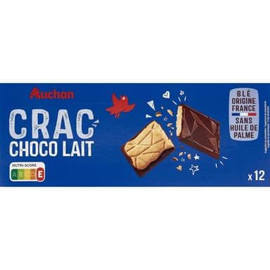 Auchan Crac choco biscuits nappés de chocolat au lait, 150g