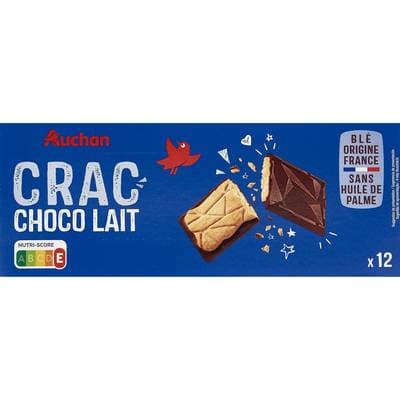 Auchan Crac choco biscuits nappés de chocolat au lait, 150g