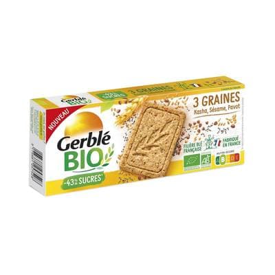 Gerblé Bio 12 Sablés 3 graines Kasha Sésame Pavot Bio -43% de sucres en moins, 132g
