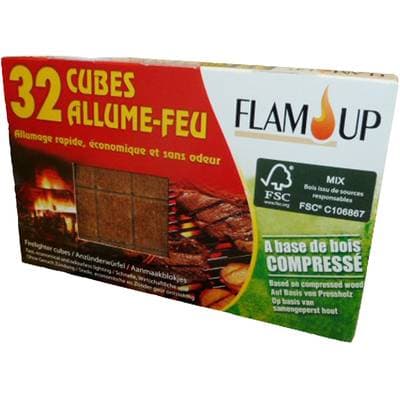 Flam Up Allume-feu 32 cubes Bois Compressé, 32 allume-feu