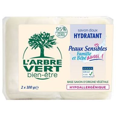 L'Arbre Vert Bien-Etre Savons Peaux sensibles bébé et famille, 2 x 100g