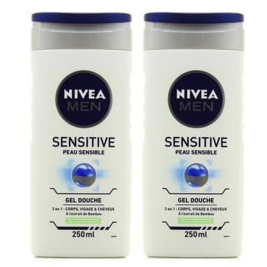 Nivea Men Gel douche 3en1 Sensitive, Lot de 2x250ml