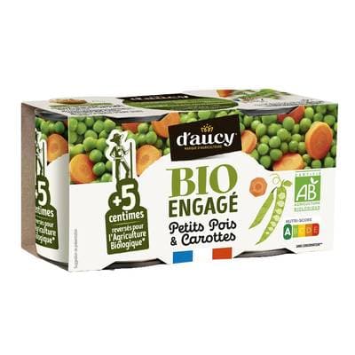 D'aucy Petit Pois Carottes Bio, 2x130g