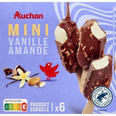 Auchan Mini bâtonnet glacé vanille amande, 6 bâtonnets - 228g