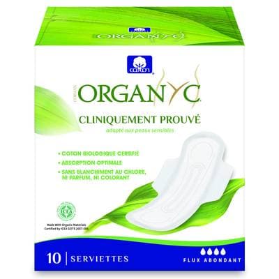 Organyc Serviettes hygiéniques Flux abondant, 10 serviettes