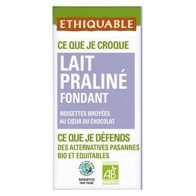 Ethiquable - Commerce Equitable Chocolat au lait praliné fondant bio, 100g