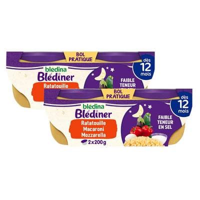 Blédina - Blédîner Ratatouille Petits Macaroni Touche de Mozzarella Bol Bébé Dès 12 mois, Lot de 2 - 2x200g
