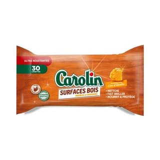 Carolin Lingettes nettoyant meubles en bois cire d'abeille, 30 lingettes