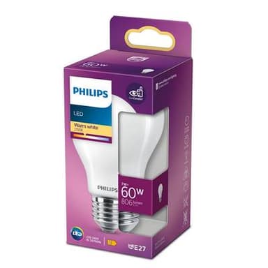Philips Ampoule E27- 7W LED Classique Dépolie Blanc Chaud, E27  60W