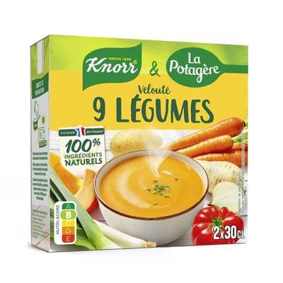 Knorr & La Potagère Velouté 9 légumes Soupe liquide en brique individuelle, 2x30cl