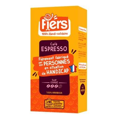 Fiers Café Capsules Nespresso Espresso pur arabica intensité 3, 10 capsules