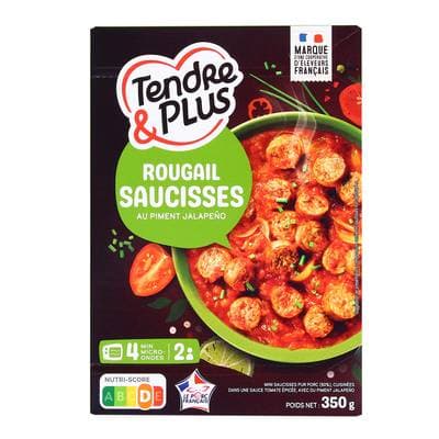 Tendre & Plus Rougail Saucisses pur porc sauce tomate piment jalapeño à cuire, 350g