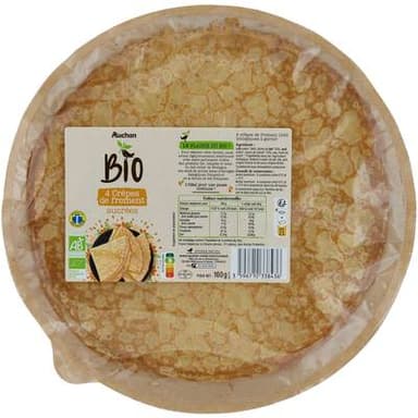 Auchan BIO Crêpes Sucrées au Froment Bio, 4 crêpes - 160g