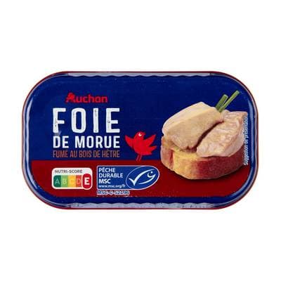 Auchan Foie de morue fumé au bois de hêtre MSC, 120g