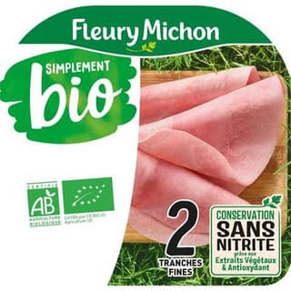 Fleury Michon Jambon Blanc Supérieur Bio Conservation Sans Nitrites, 2 tranches - 60g tranches