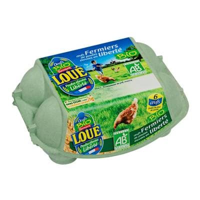 Loué Oeufs fermiers bio, calibre moyen, 6 oeufs
