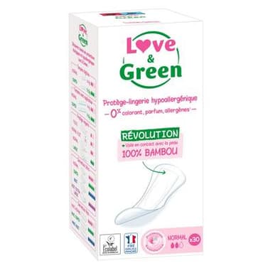Love & Green Protège-slips hypoallergéniques anti-irritation, 30 pièces