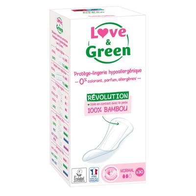 Love & Green Protège-slips hypoallergéniques anti-irritation, 30 pièces