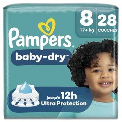 Pampers Babydry Couches Baby-Dry Taille 8 - 17kg+, 28 couches