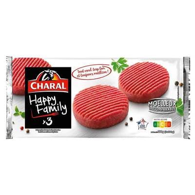 Charal Steaks Hachés de Bœuf Ronds 15% MG Happy Familly, 3x100g