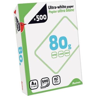 Auchan Ramette de papier 21x29.7cm A4 ultra blanc 80g, 500 Feuilles