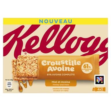 Kellogg's Barres Croustille Avoine Miel, 4 barres de 40g
