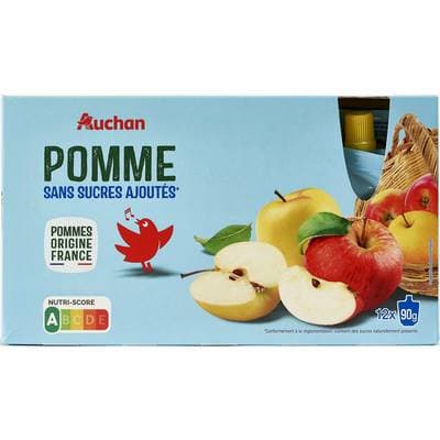 Auchan Gourdes purée de pomme nature sans sucres ajoutés, 12x90g